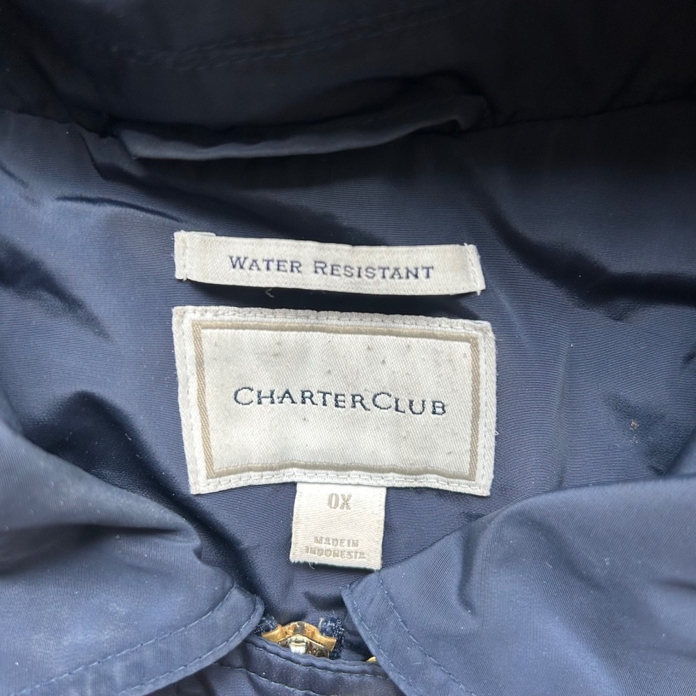 Charter Club Rain Jacket 0X Navy Blue Water Resistant Detachable Hood Classic - Picture 4 of 13